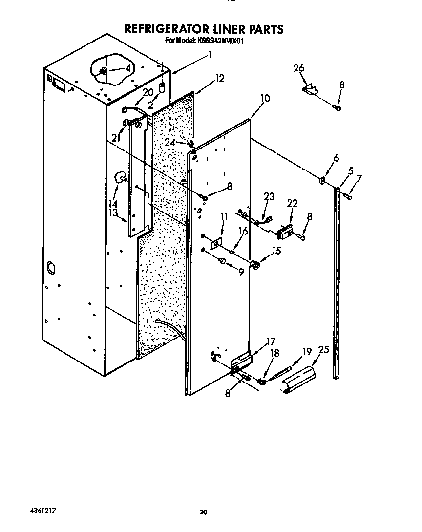 KitchenAid KSSS42MWX01 refrigerator liner diagram