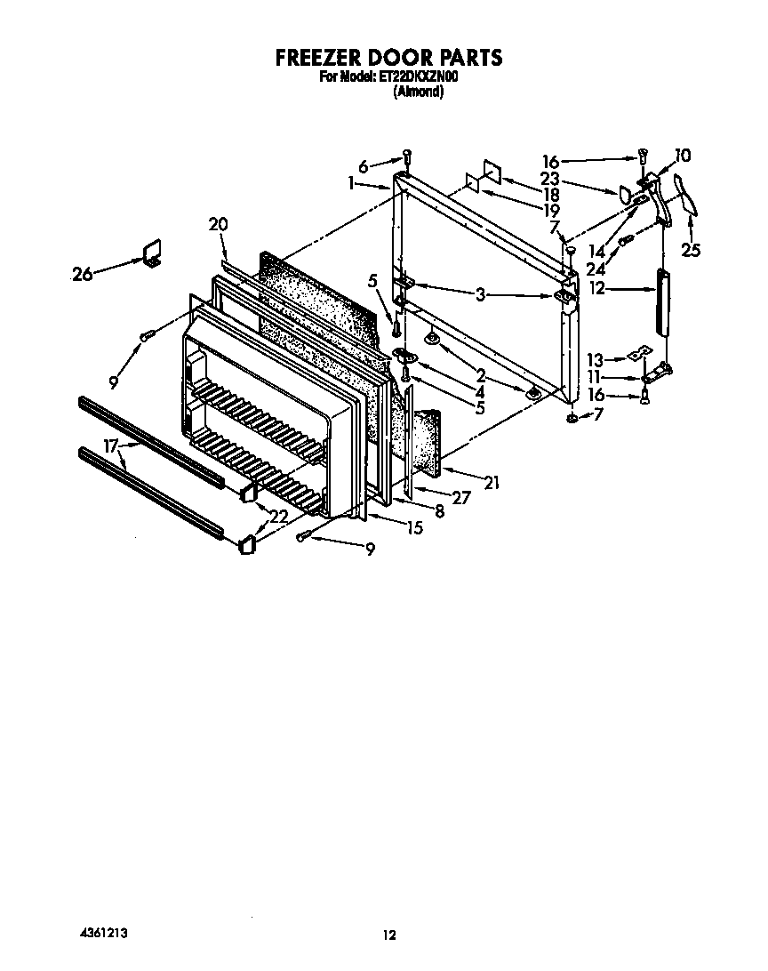 Whirlpool ET22DKXZN00 freezer door diagram