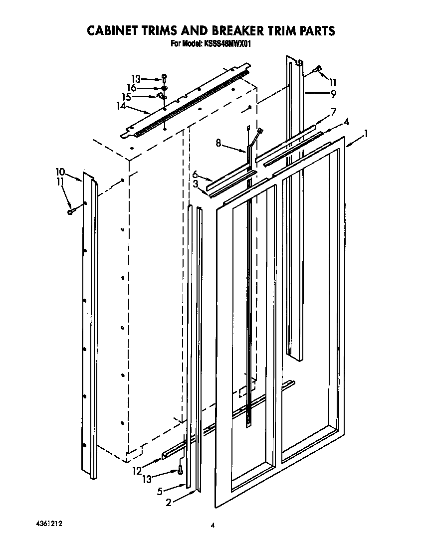 KitchenAid KSSS48MWX01 cabinet trims and breaker trim diagram