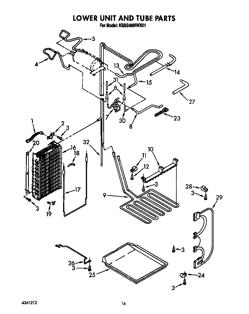 KitchenAid KSSS48MWX01 lower unit and tube diagram
