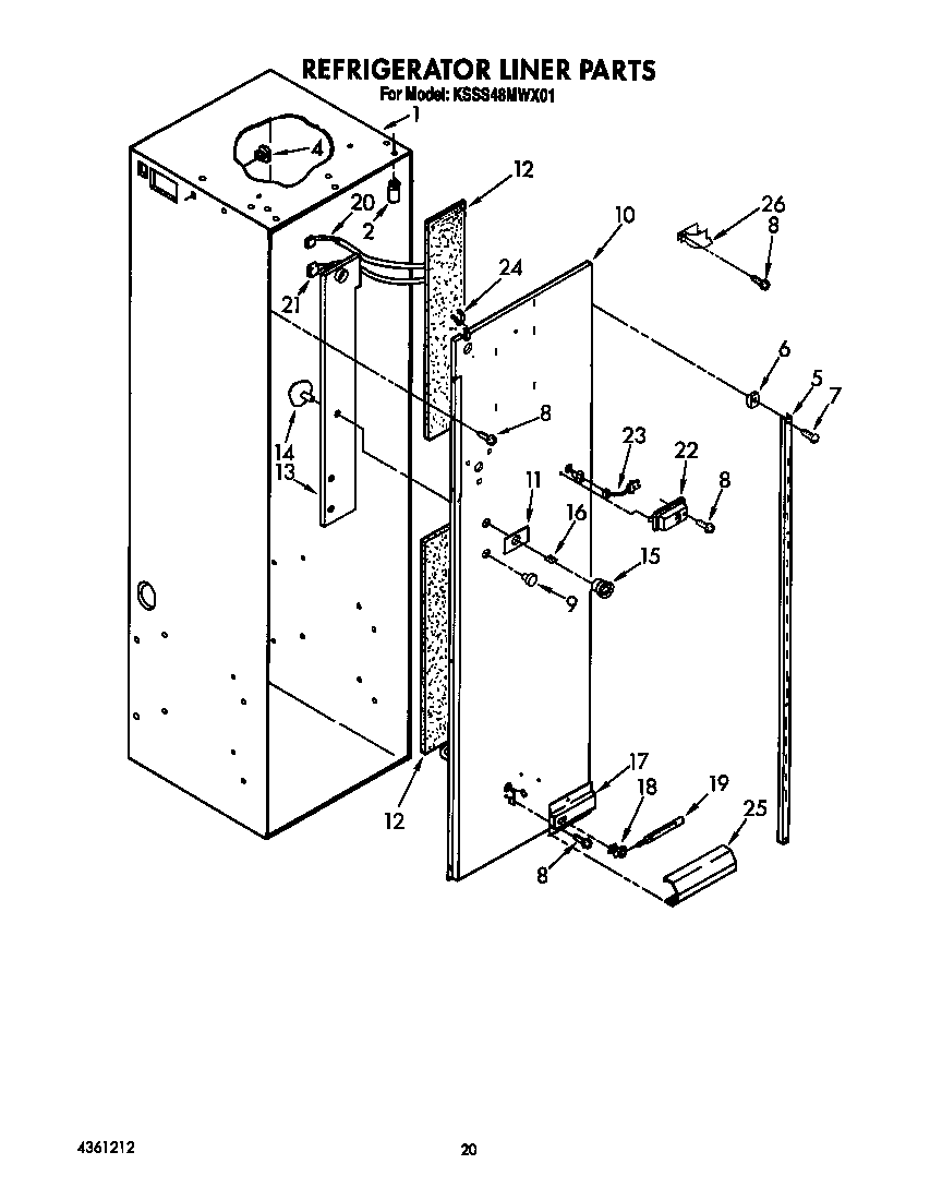 KitchenAid KSSS48MWX01 refrigerator liner diagram