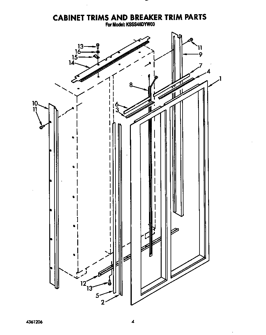 KitchenAid KSSS48DYW00 cabinet trims and breaker trim diagram