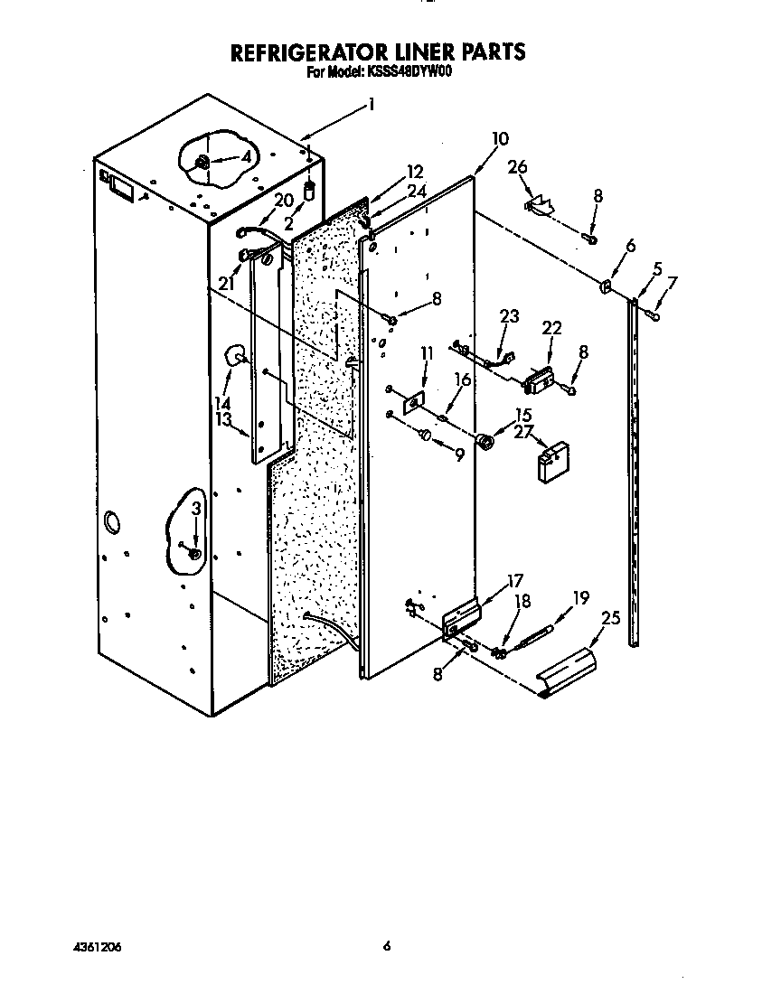 KitchenAid KSSS48DYW00 refrigerator liner diagram