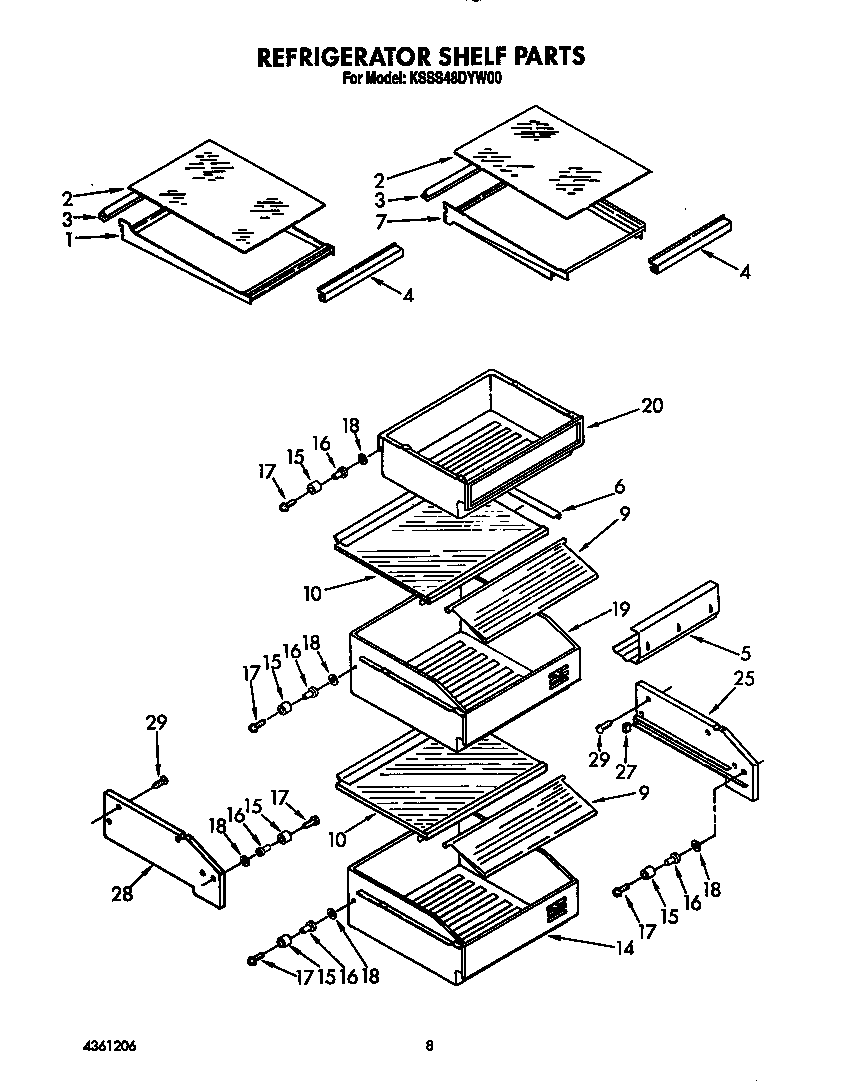 KitchenAid KSSS48DYW00 refrigerator shelf diagram