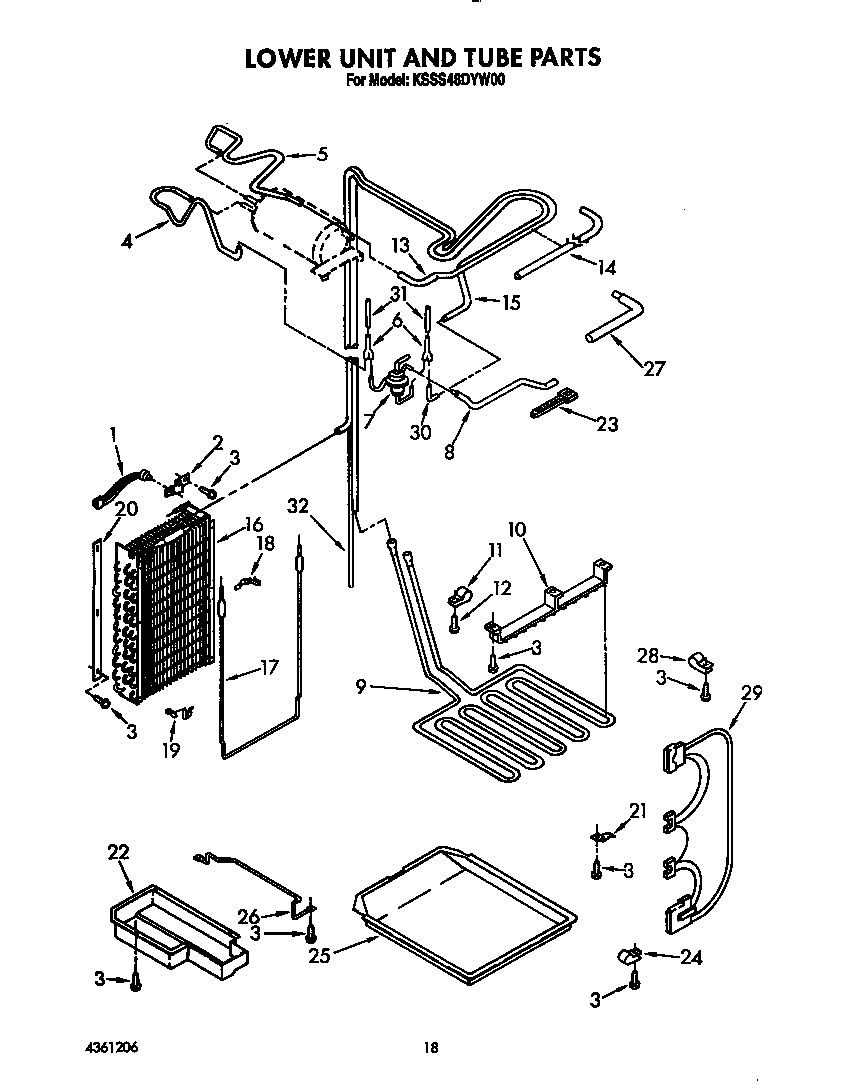 KitchenAid KSSS48DYW00 lower unit and tube diagram