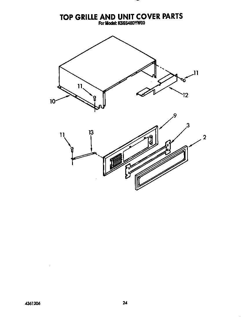 KitchenAid KSSS48DYW00 top grille and unit cover diagram