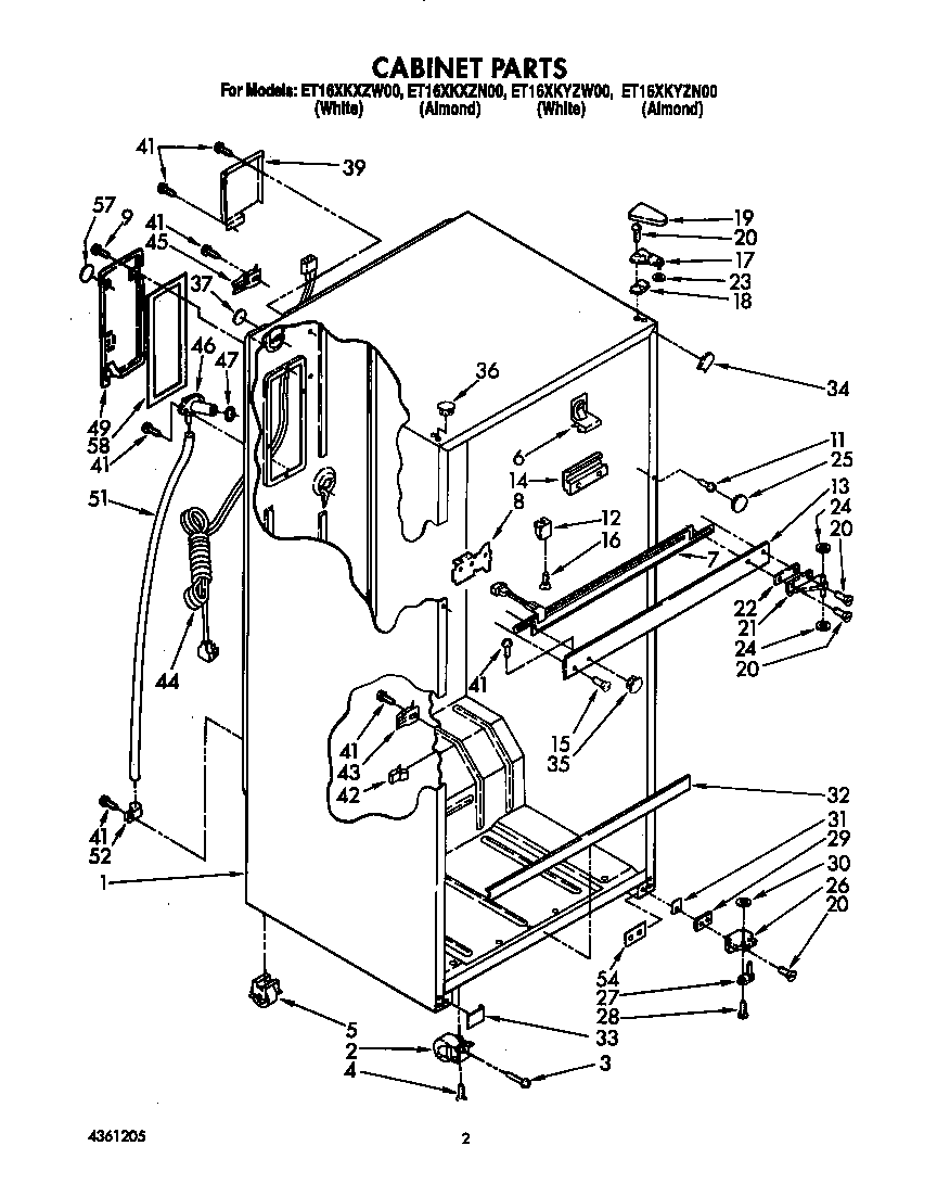 Whirlpool ET16XKXZW00 cabinet diagram