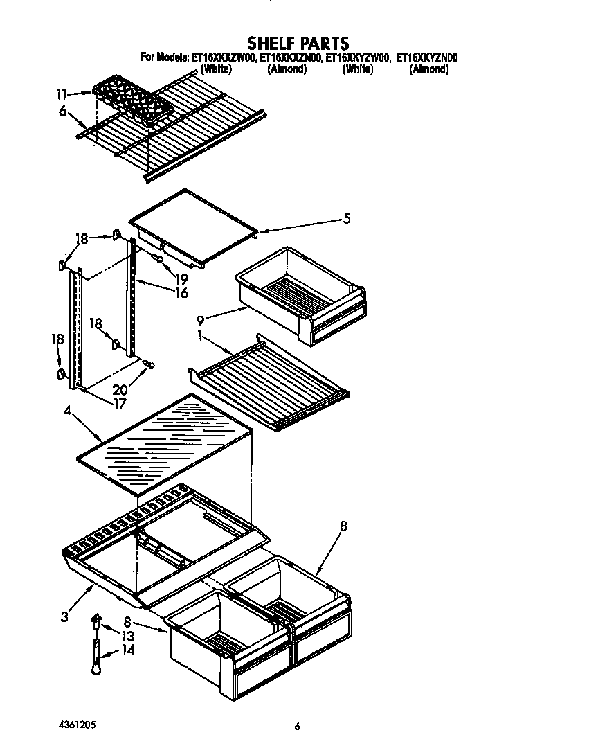Whirlpool ET16XKXZW00 shelf diagram