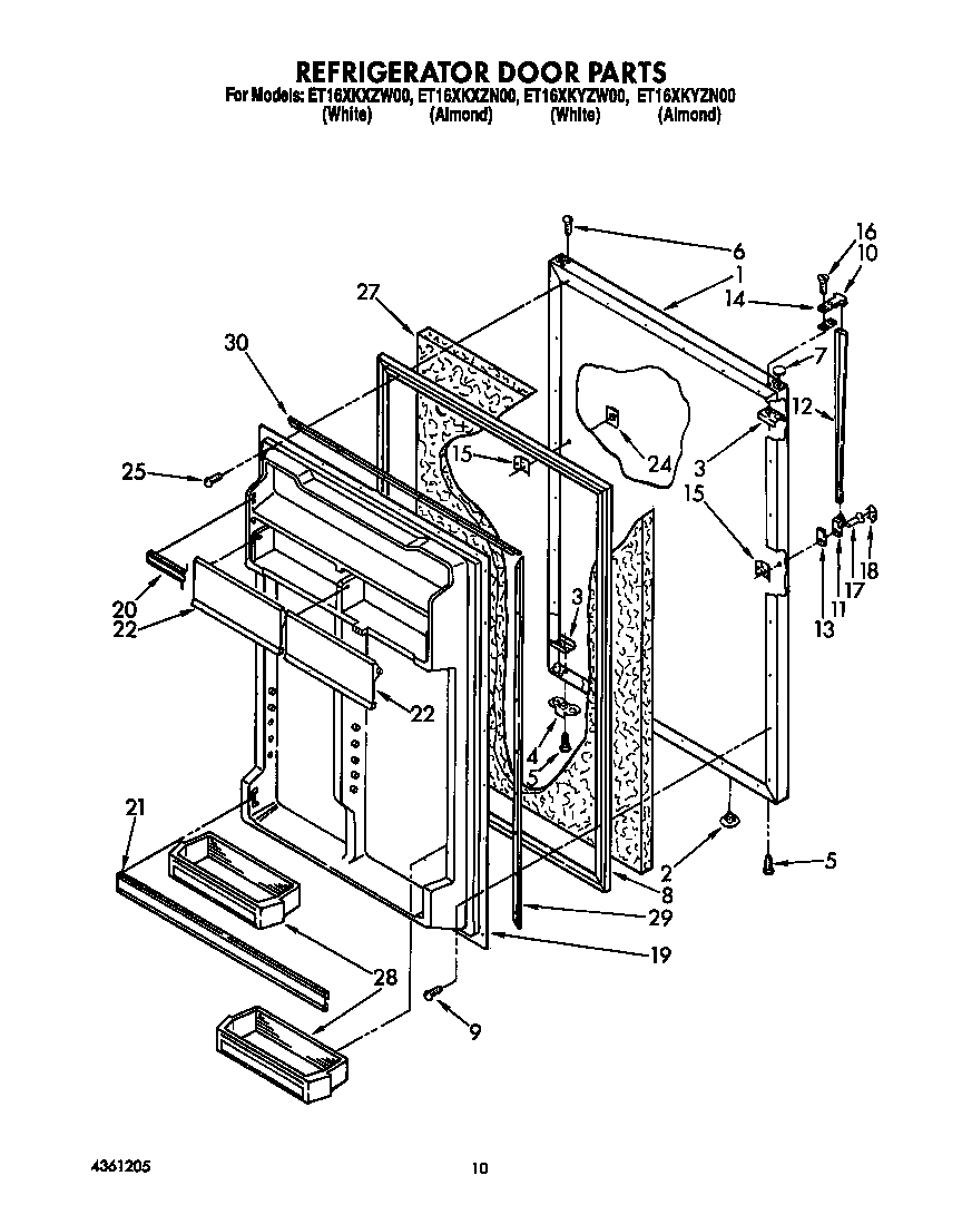 Whirlpool ET16XKXZW00 refrigerator door diagram