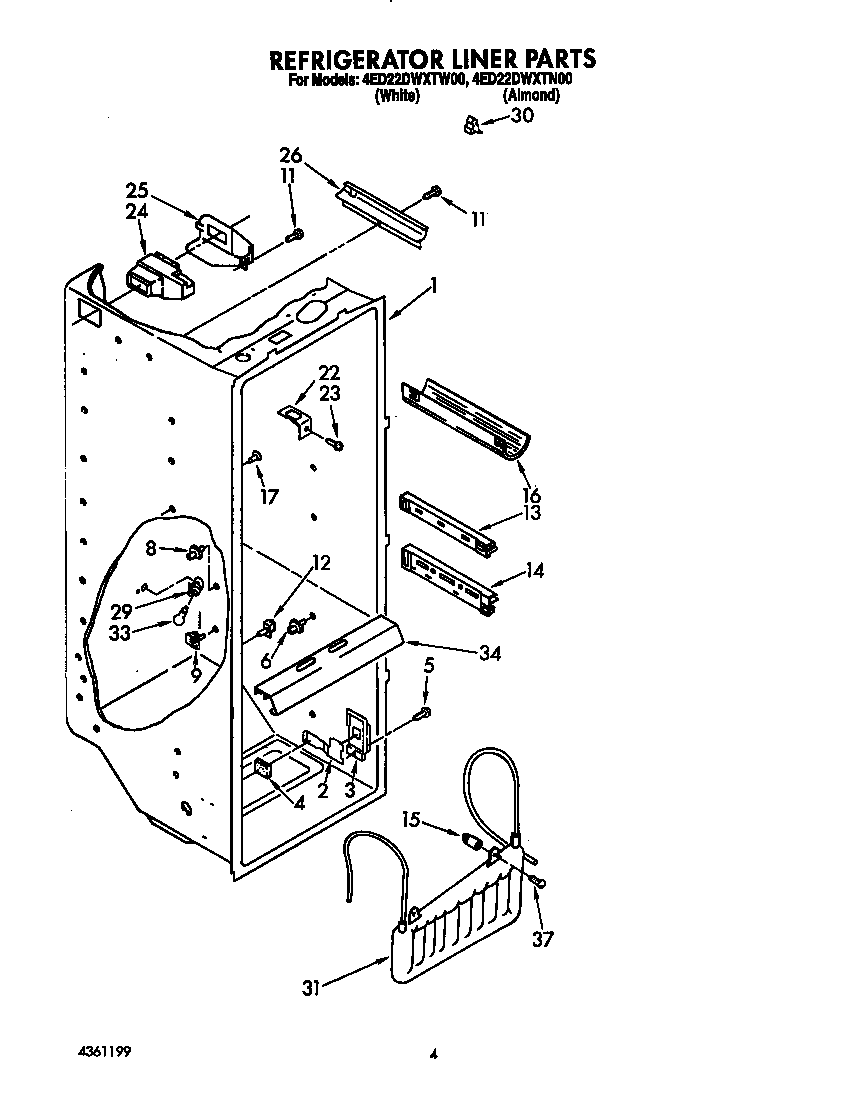 Whirlpool 4ED22DWXTW00 refrigerator liner diagram