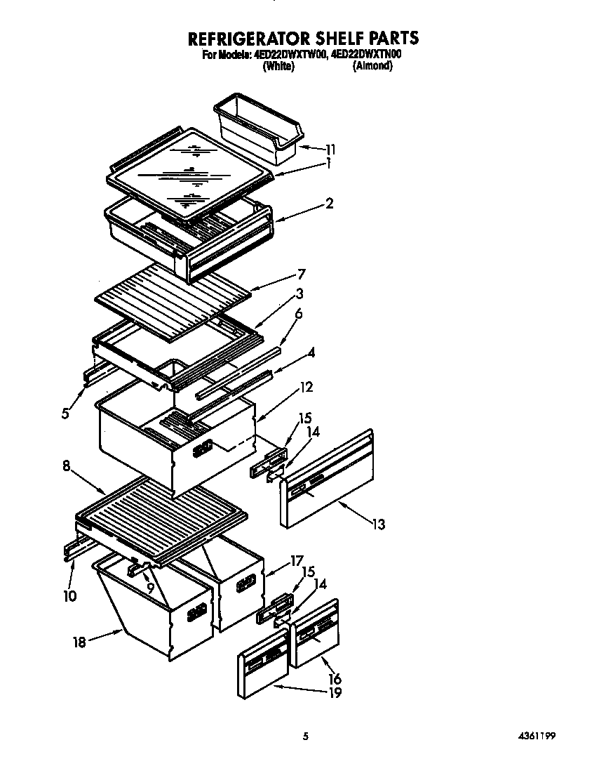 Whirlpool 4ED22DWXTW00 refrigerator shelf diagram