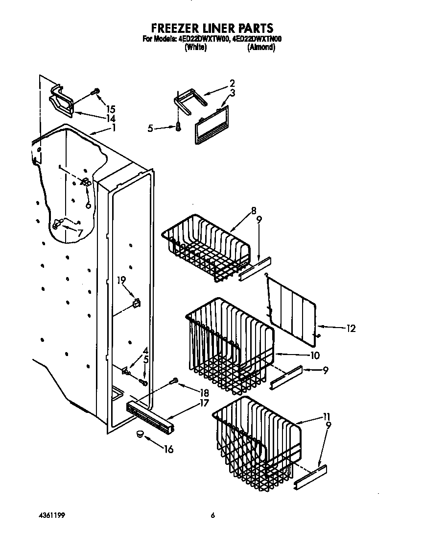 Whirlpool 4ED22DWXTW00 freezer liner diagram