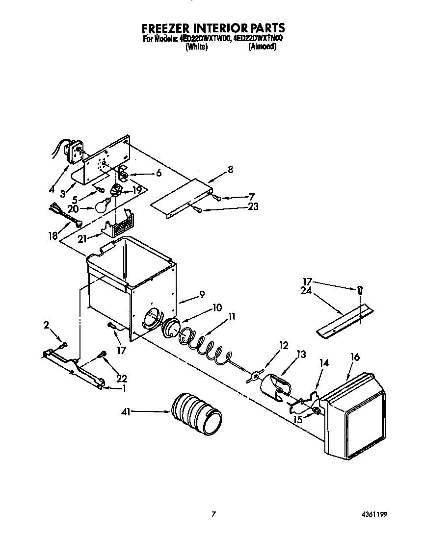 Whirlpool 4ED22DWXTW00 freezer interior diagram