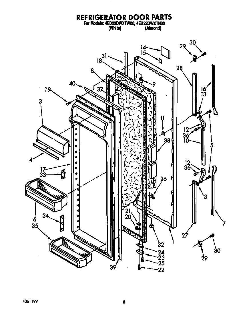 Whirlpool 4ED22DWXTW00 refrigerator door diagram