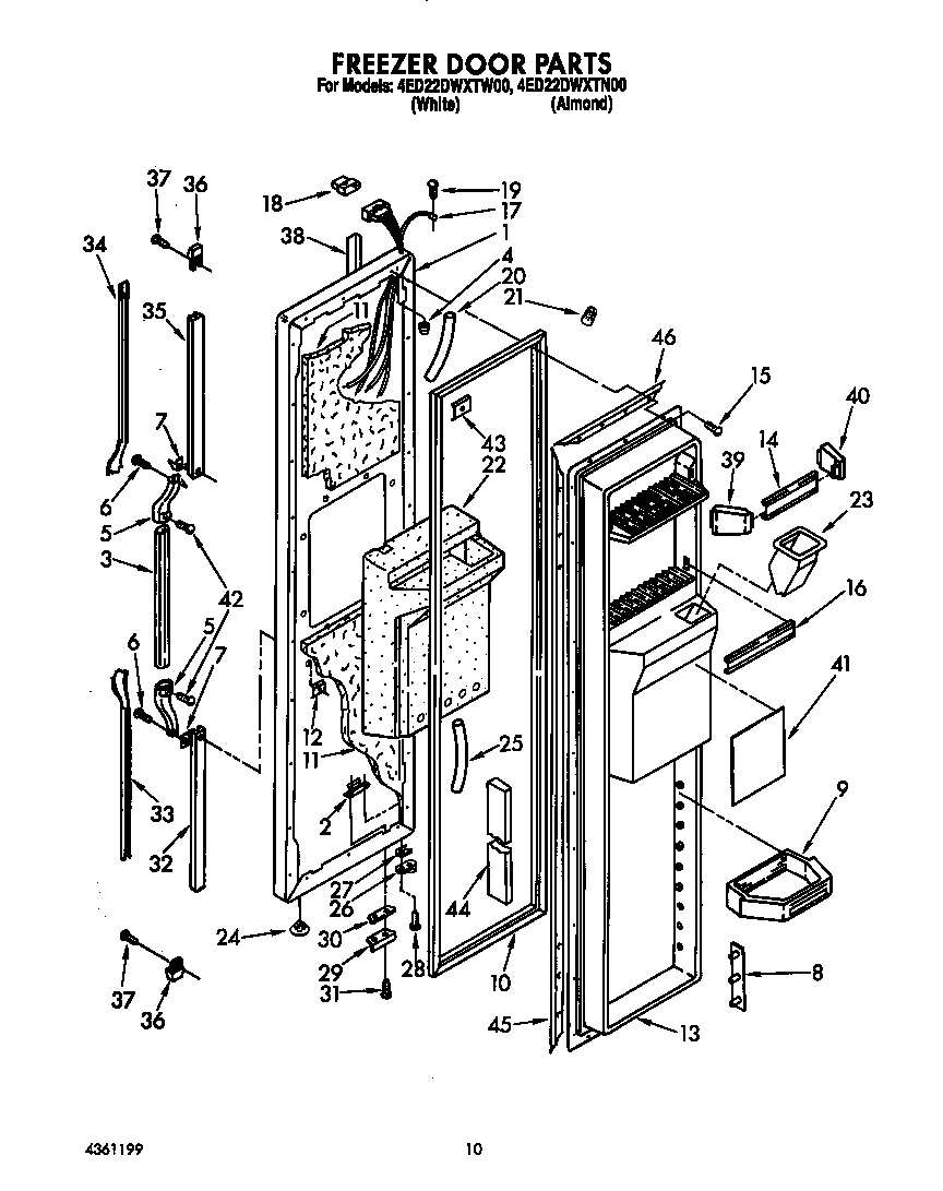 Whirlpool 4ED22DWXTW00 freezer door diagram
