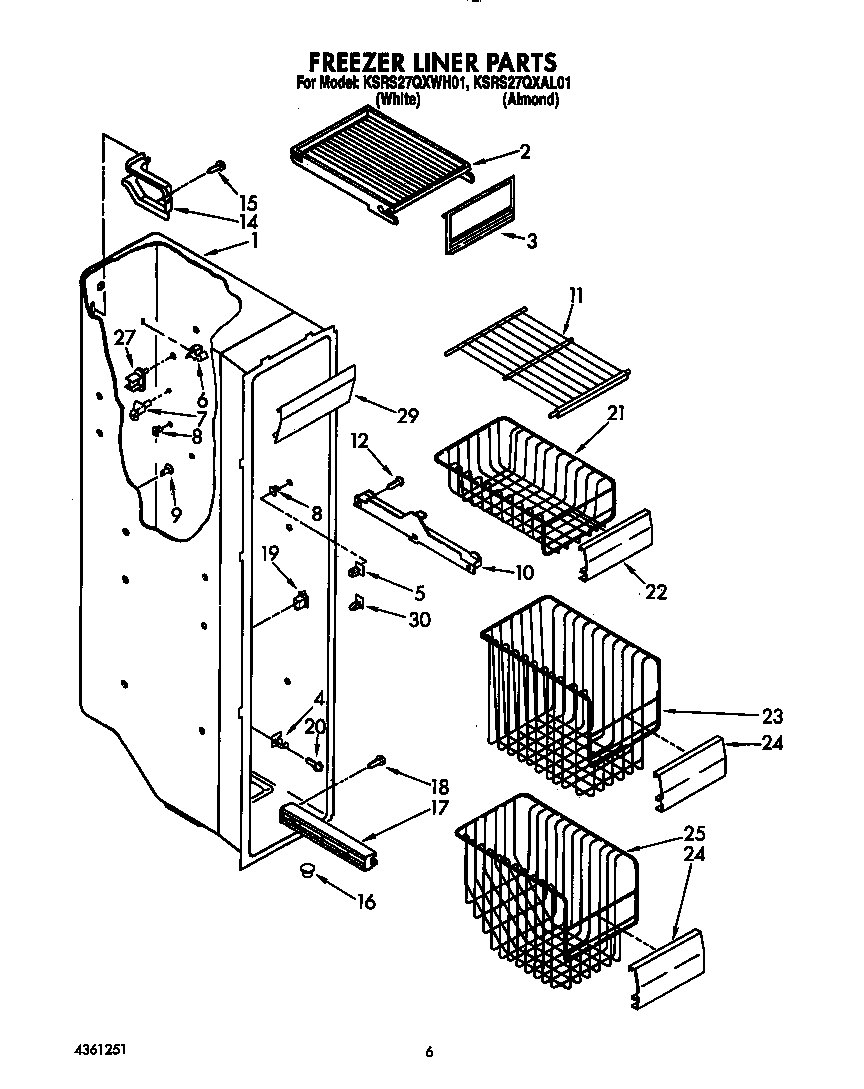 KitchenAid KSRS27QXWH01 freezer liner diagram