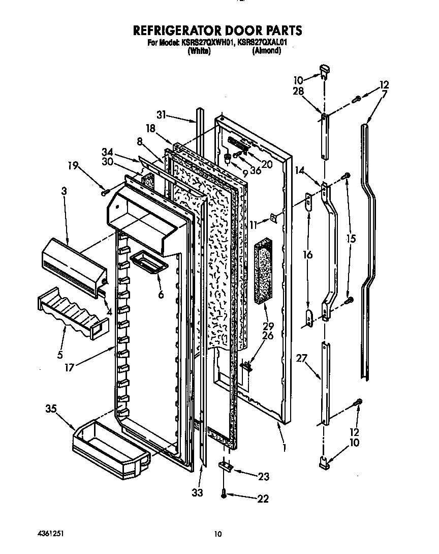 KitchenAid KSRS27QXWH01 refrigerator door diagram