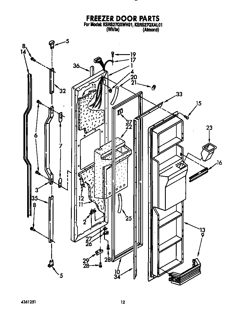 KitchenAid KSRS27QXWH01 freezer door diagram