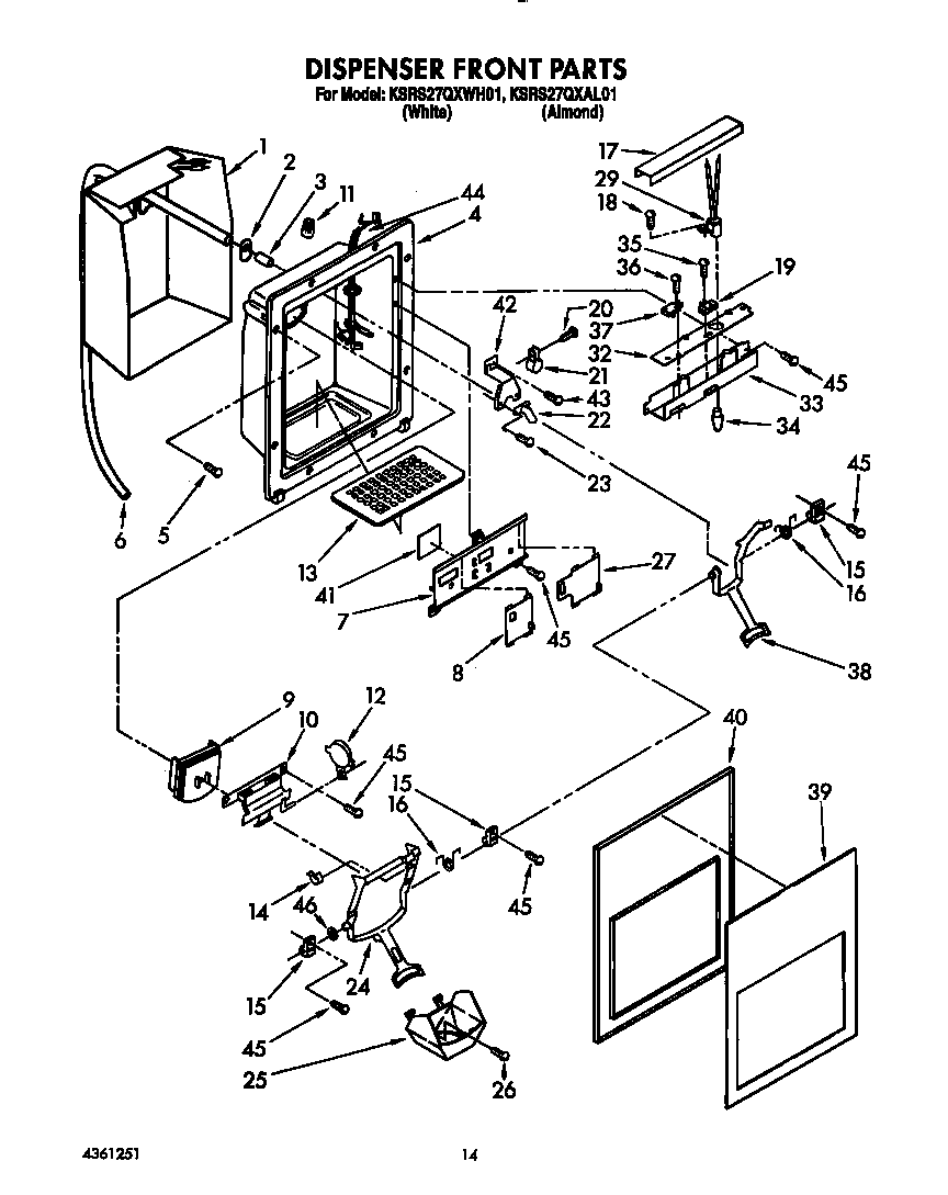 KitchenAid KSRS27QXWH01 dispenser front diagram