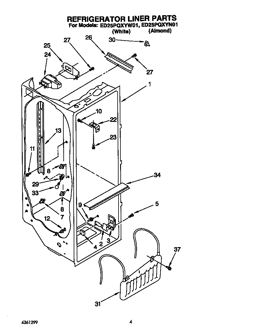 Whirlpool ED25PQXYW01 refrigerator liner diagram