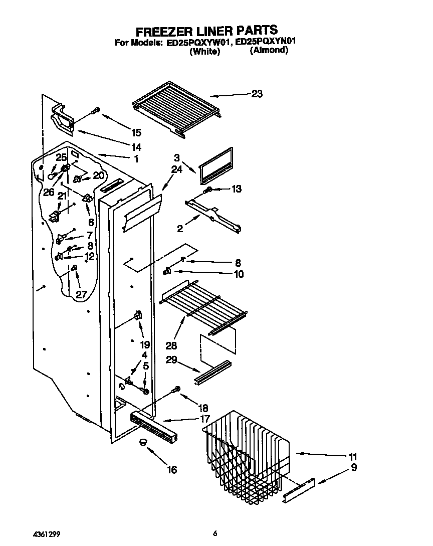 Whirlpool ED25PQXYW01 freezer liner diagram