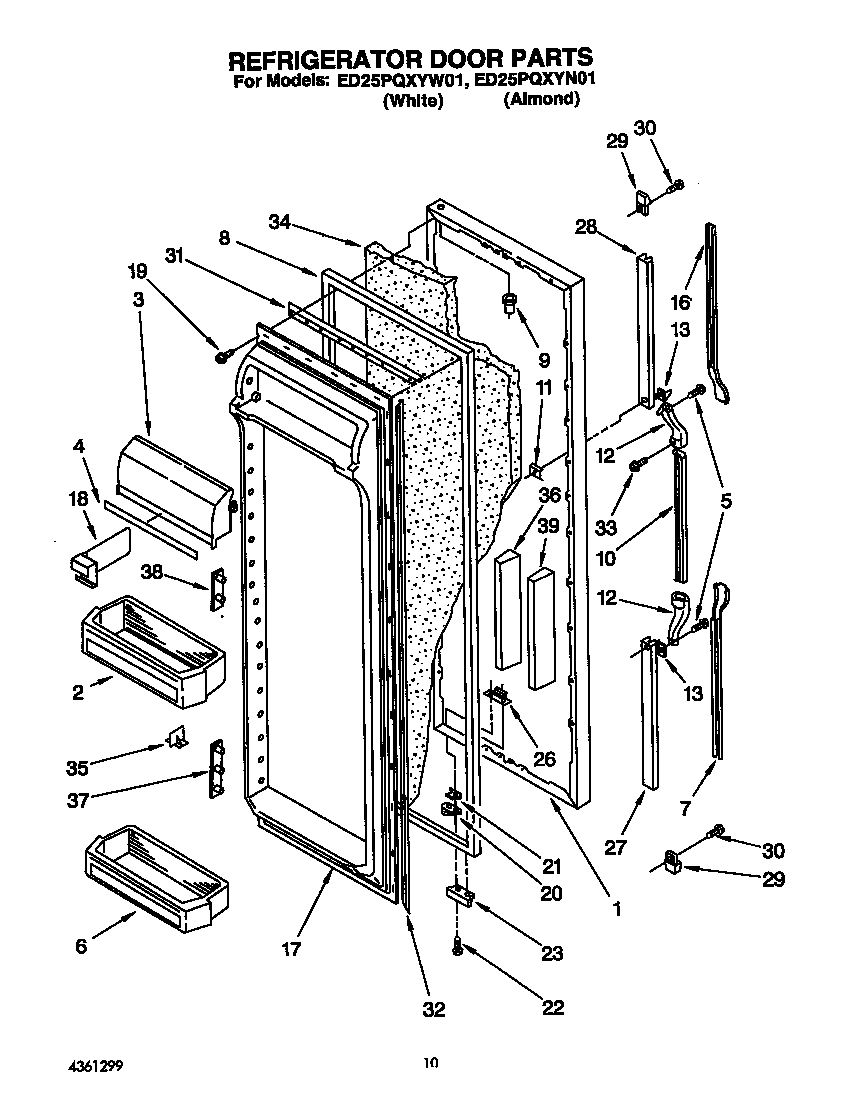Whirlpool ED25PQXYW01 refrigerator door diagram