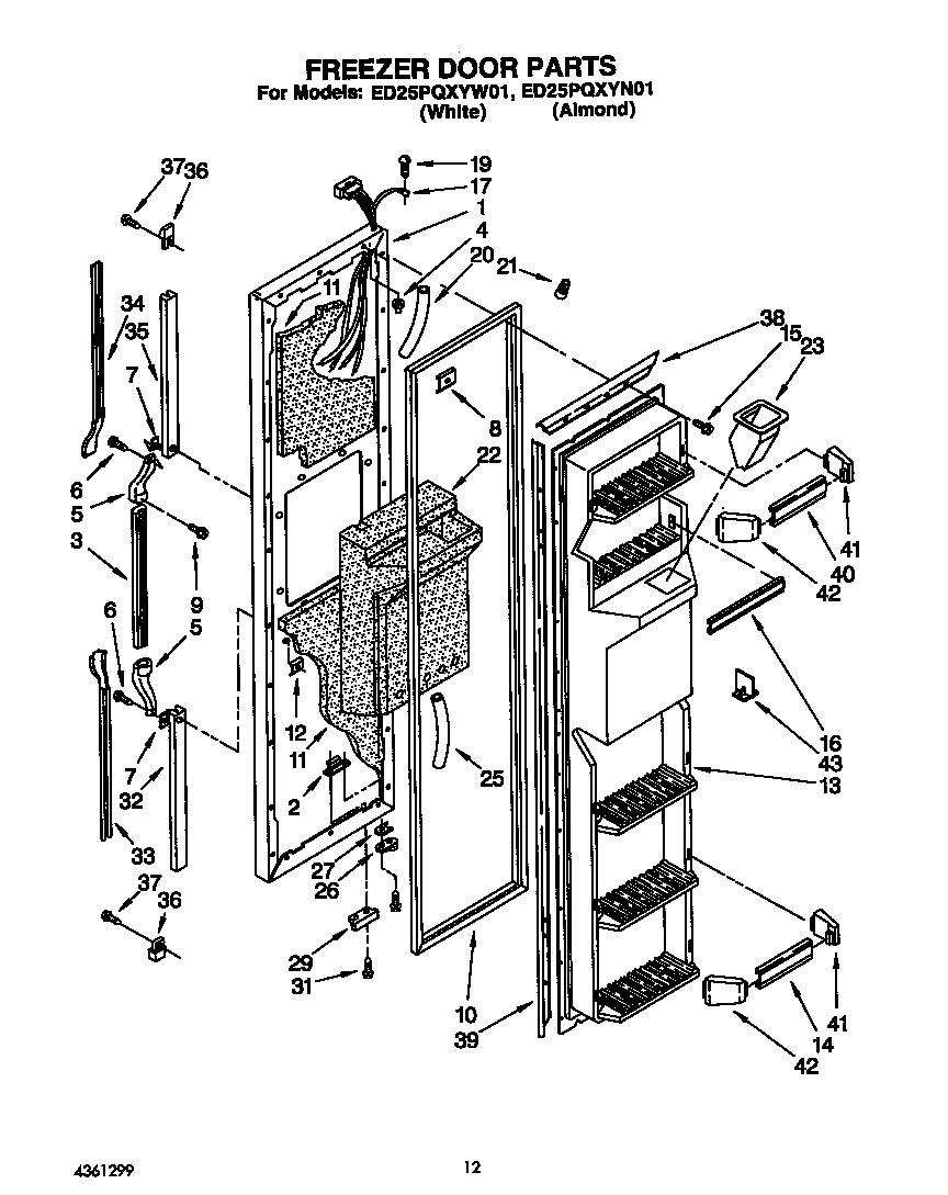 Whirlpool ED25PQXYW01 freezer door diagram