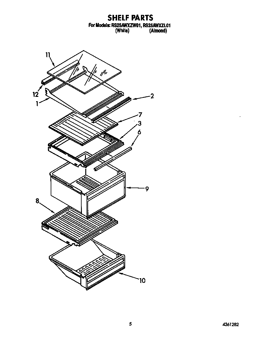 Whirlpool RS25AWXZW01 shelf diagram