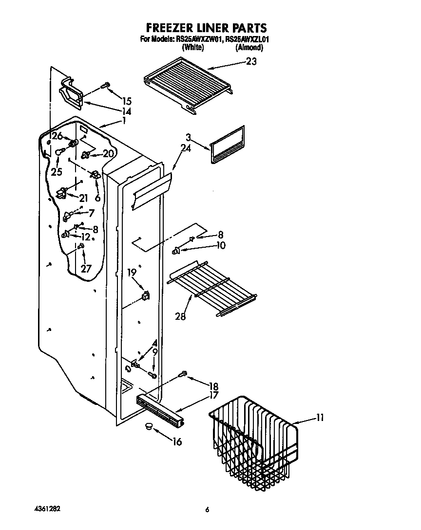 Whirlpool RS25AWXZW01 freezer liner diagram