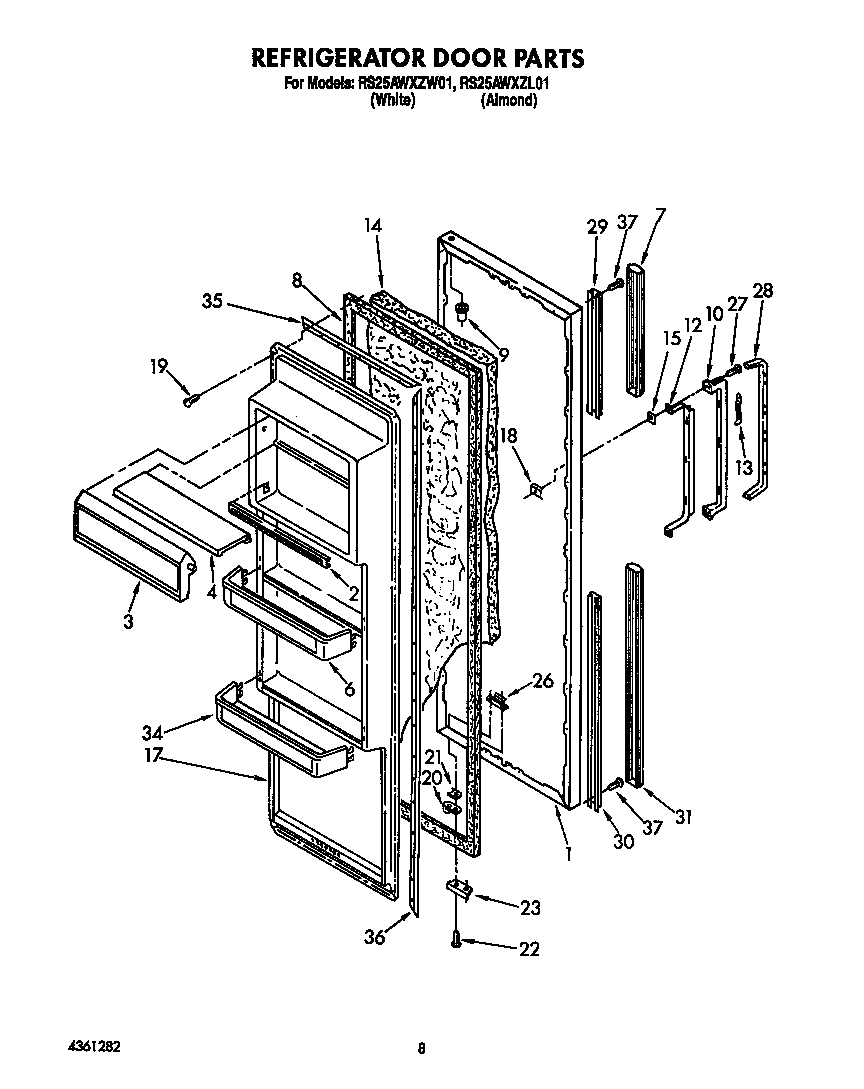 Whirlpool RS25AWXZW01 refrigerator door diagram