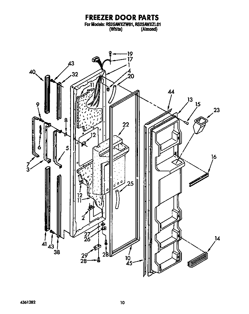 Whirlpool RS25AWXZW01 freezer door diagram