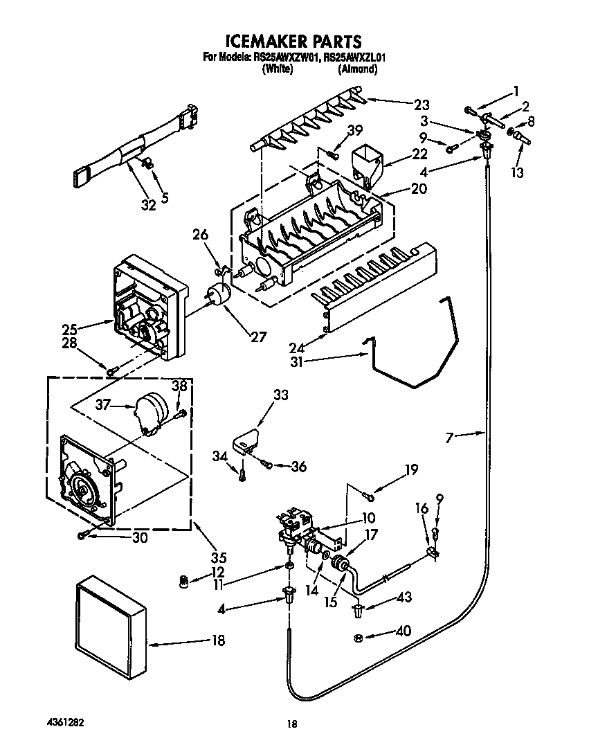 Whirlpool RS25AWXZW01 icemaker diagram