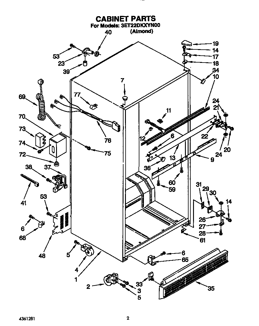 Whirlpool 3ET22DKXYN00 cabinet diagram