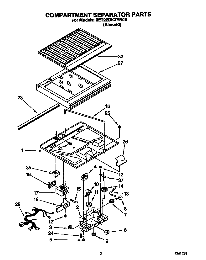 Whirlpool 3ET22DKXYN00 compartment separator diagram