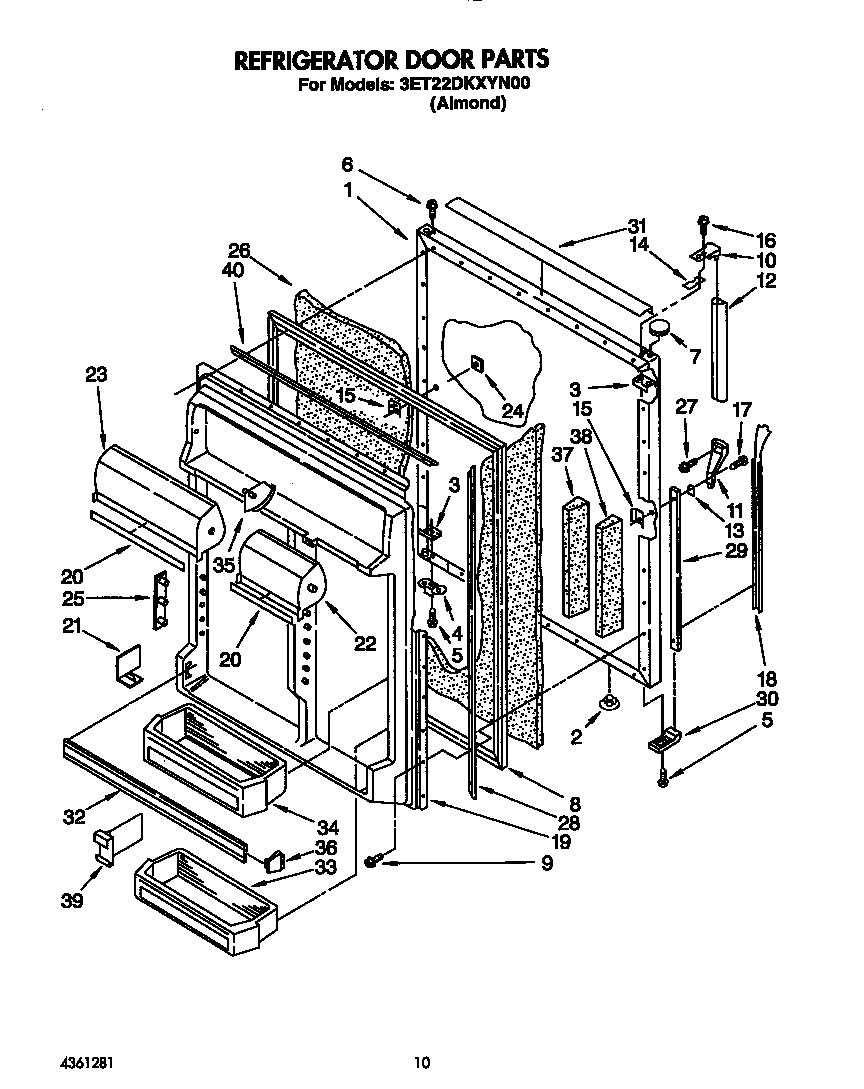 Whirlpool 3ET22DKXYN00 refrigerator door diagram