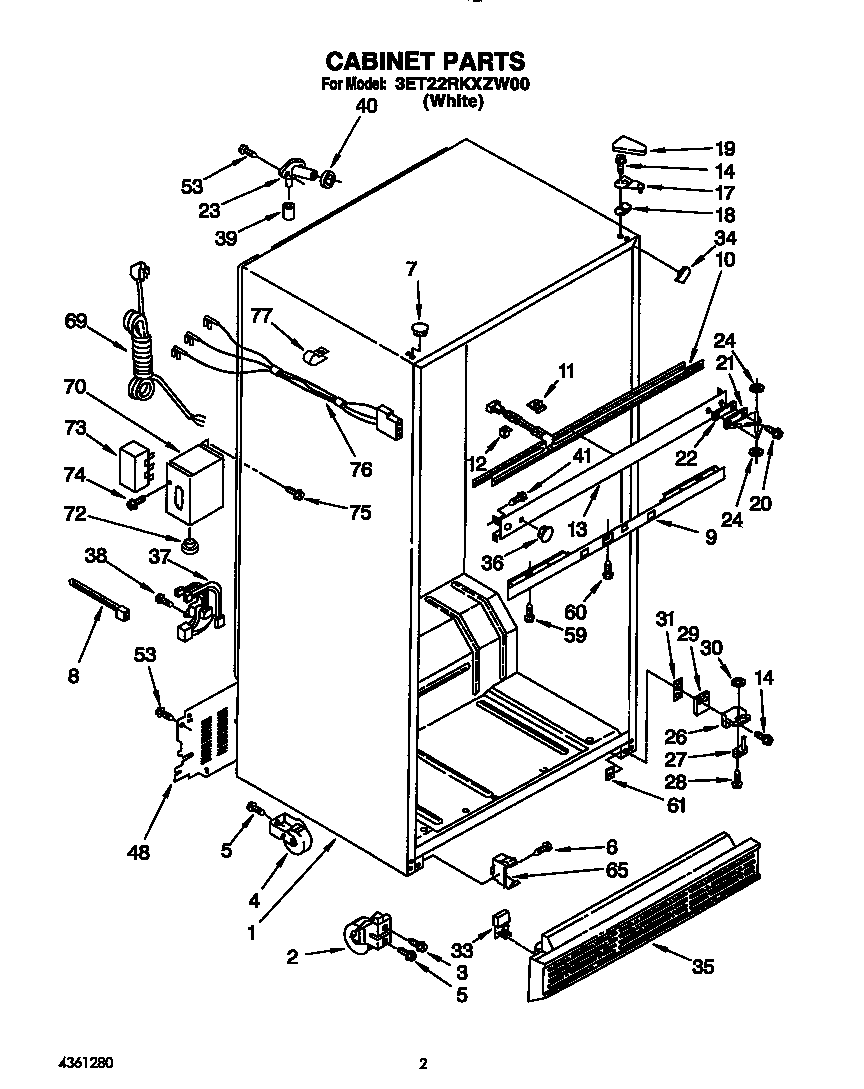 Whirlpool 3ET22RKXZW00 cabinet diagram