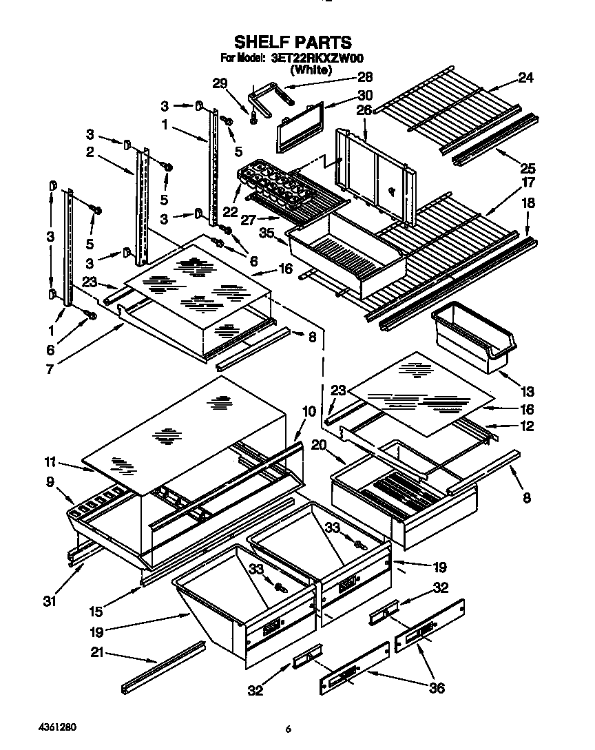 Whirlpool 3ET22RKXZW00 shelf diagram