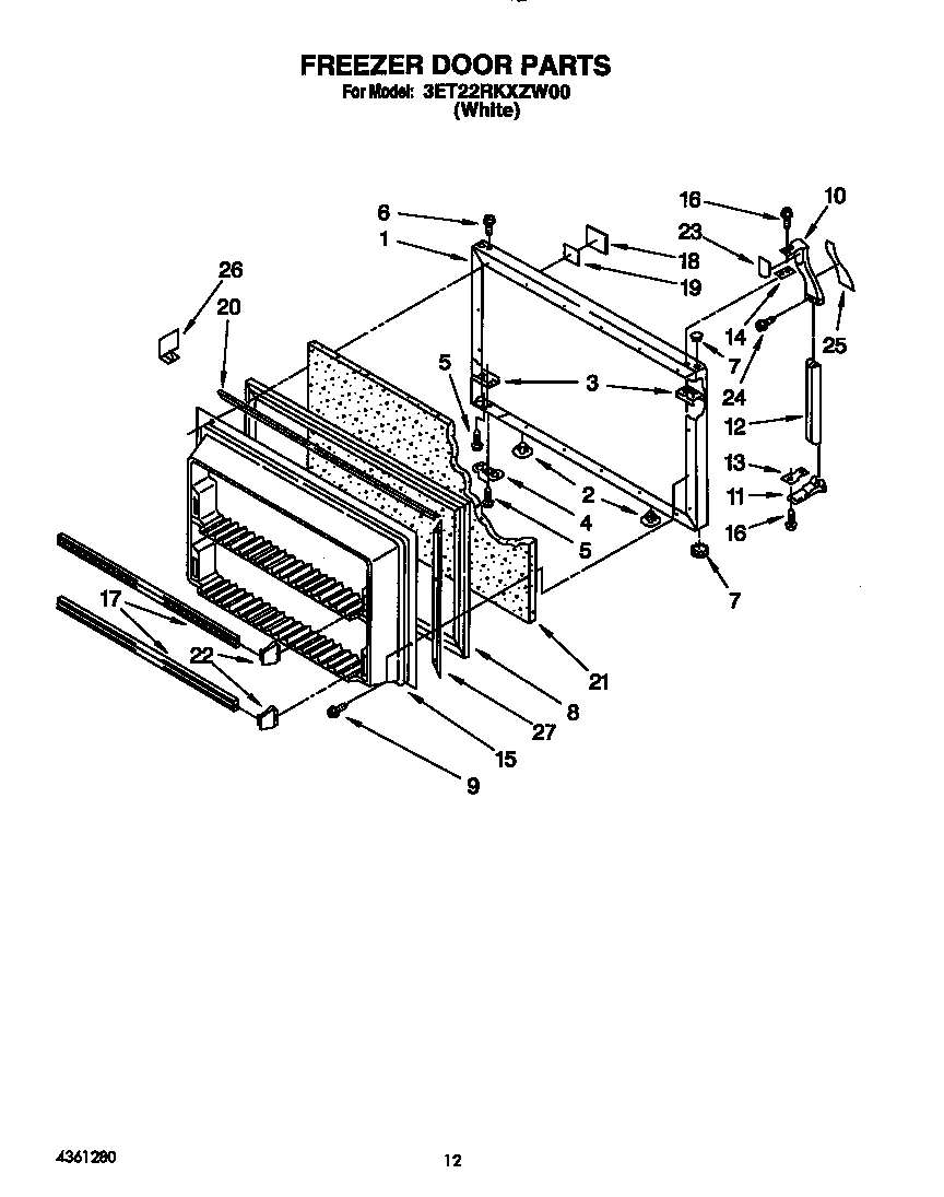 Whirlpool 3ET22RKXZW00 freezer door diagram