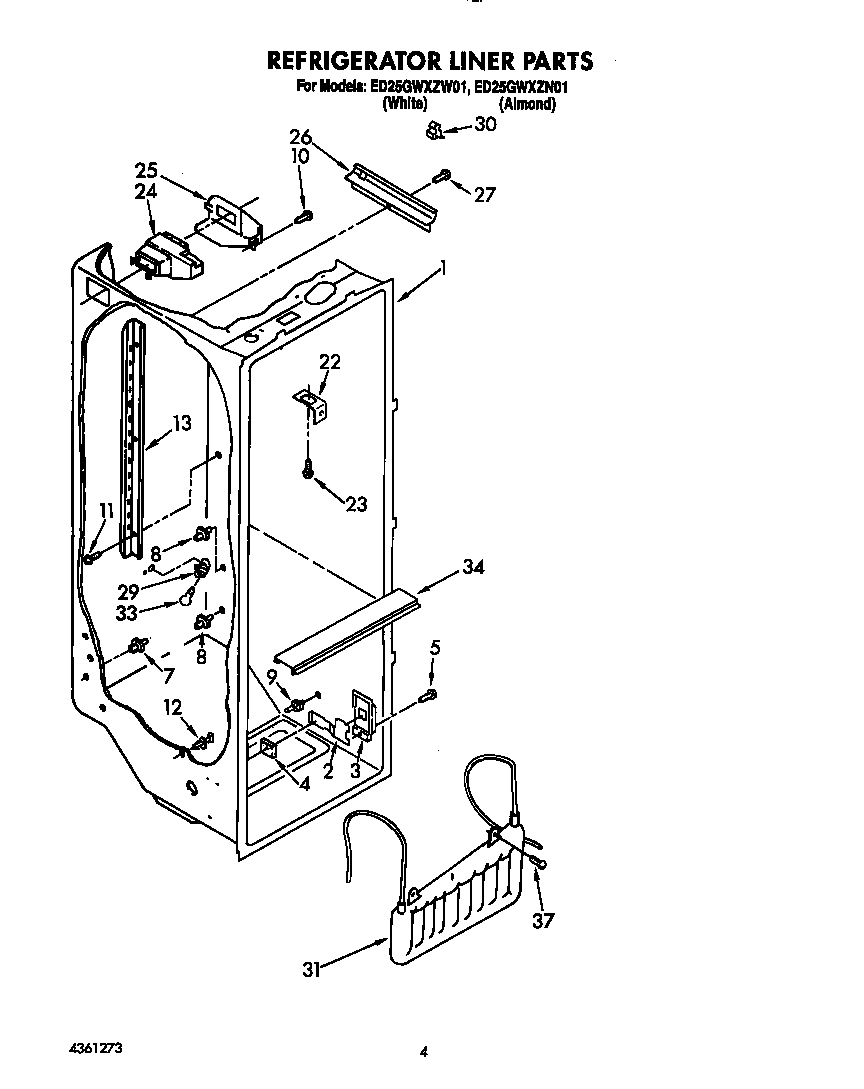 Whirlpool ED25GWXZW01 refrigerator liner diagram