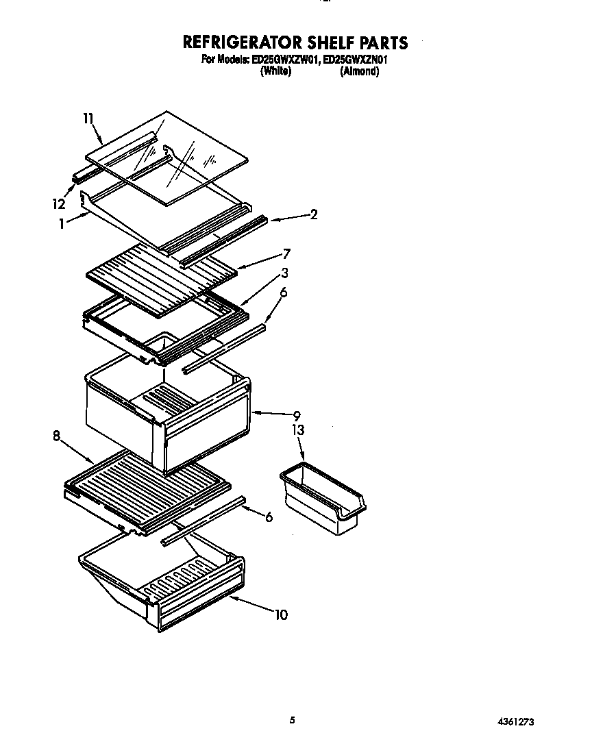 Whirlpool ED25GWXZW01 refrigerator shelf diagram