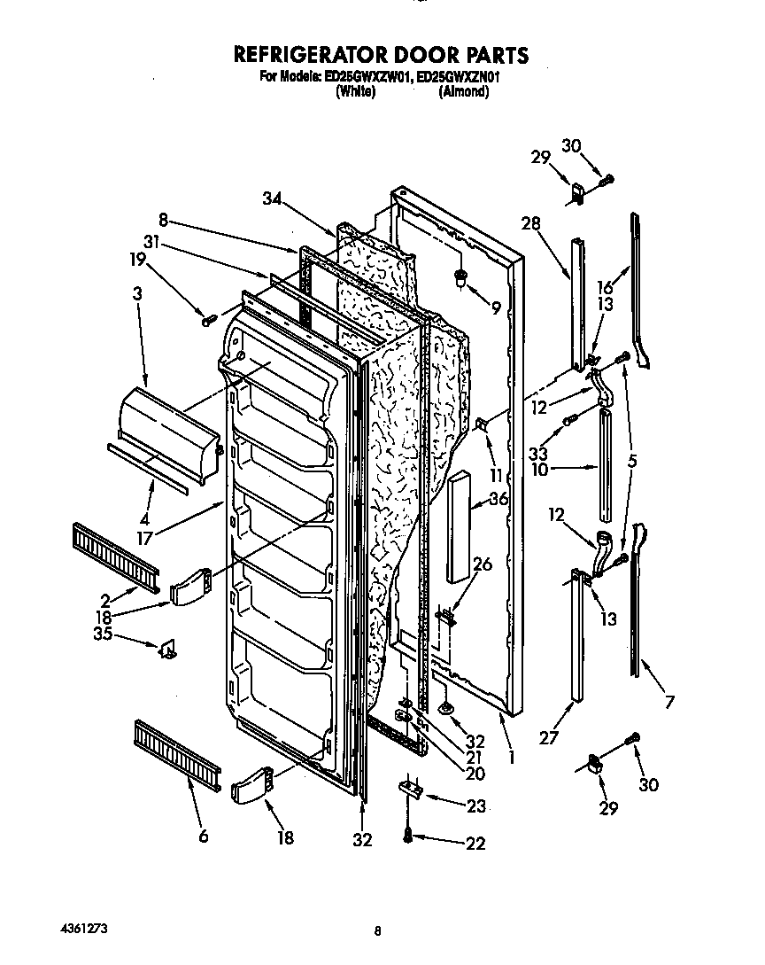 Whirlpool ED25GWXZW01 refrigerator door diagram