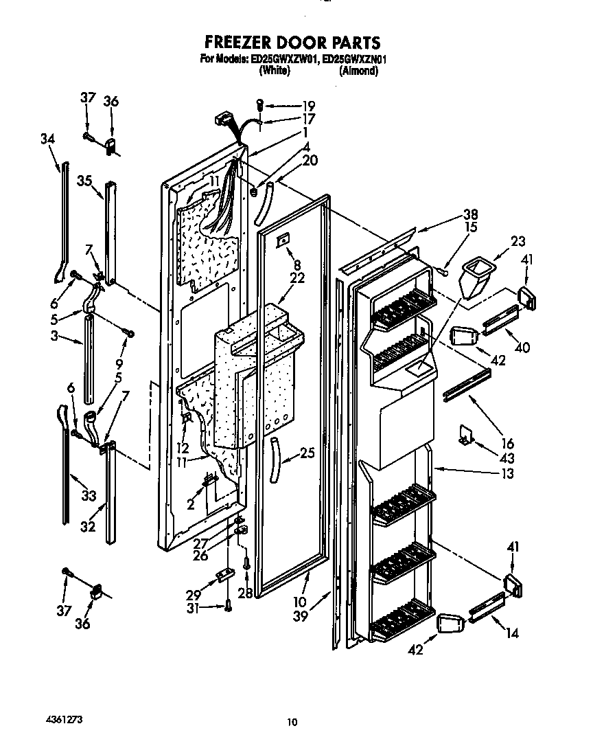 Whirlpool ED25GWXZW01 freezer door diagram