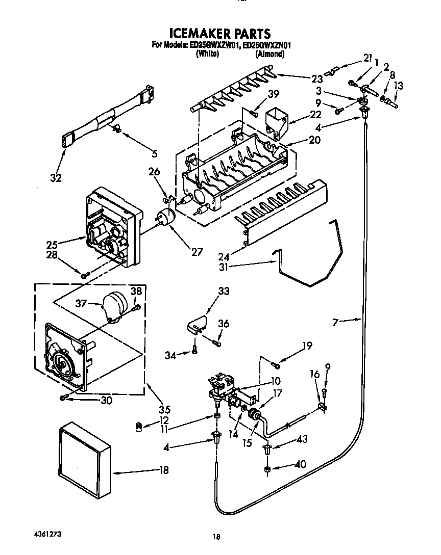 Whirlpool ED25GWXZW01 ice maker diagram