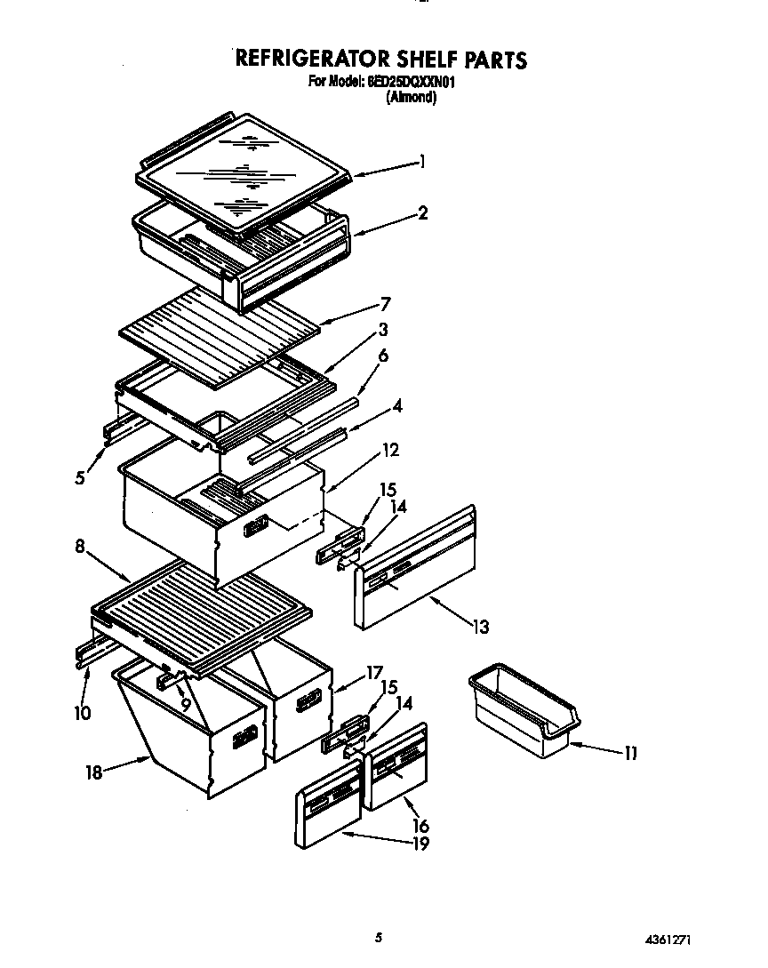 Whirlpool 8ED25DQXXN01 refrigerator shelf diagram