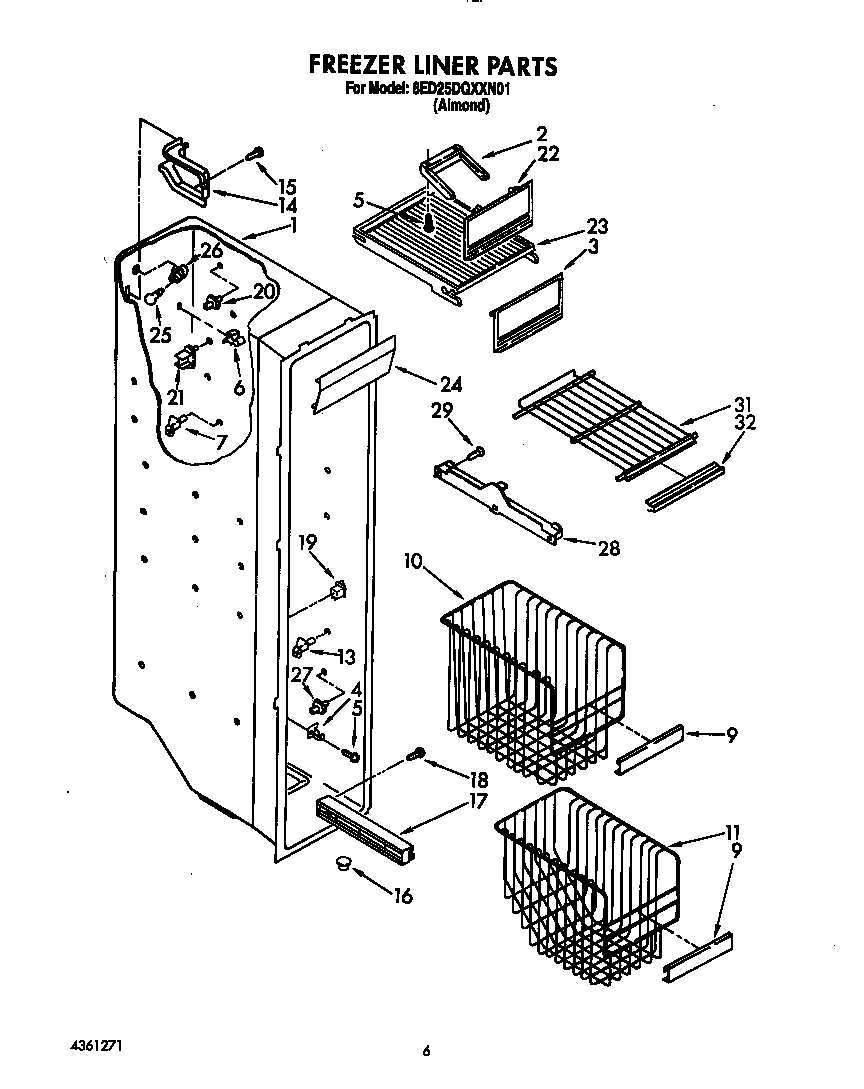 Whirlpool 8ED25DQXXN01 freezer liner diagram