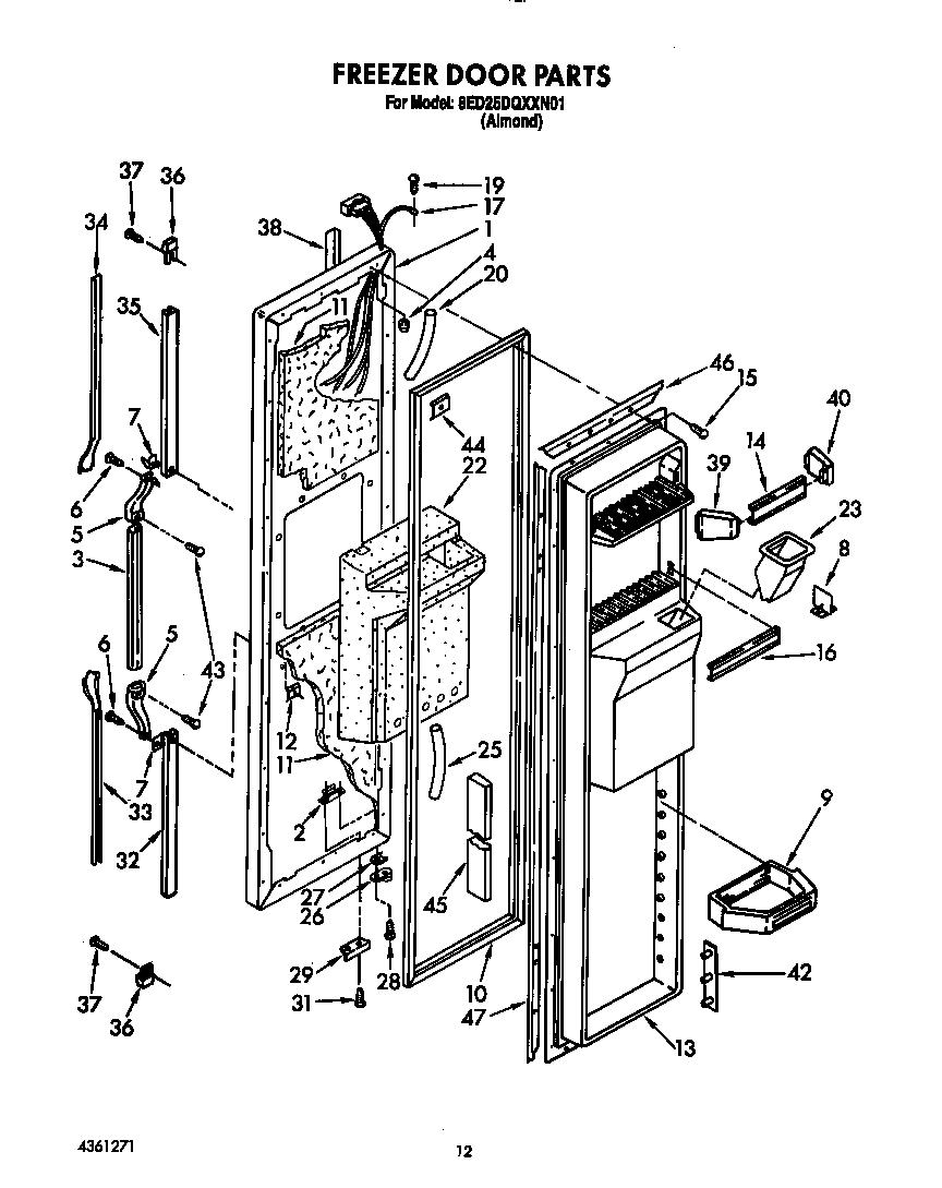 Whirlpool 8ED25DQXXN01 freezer door diagram
