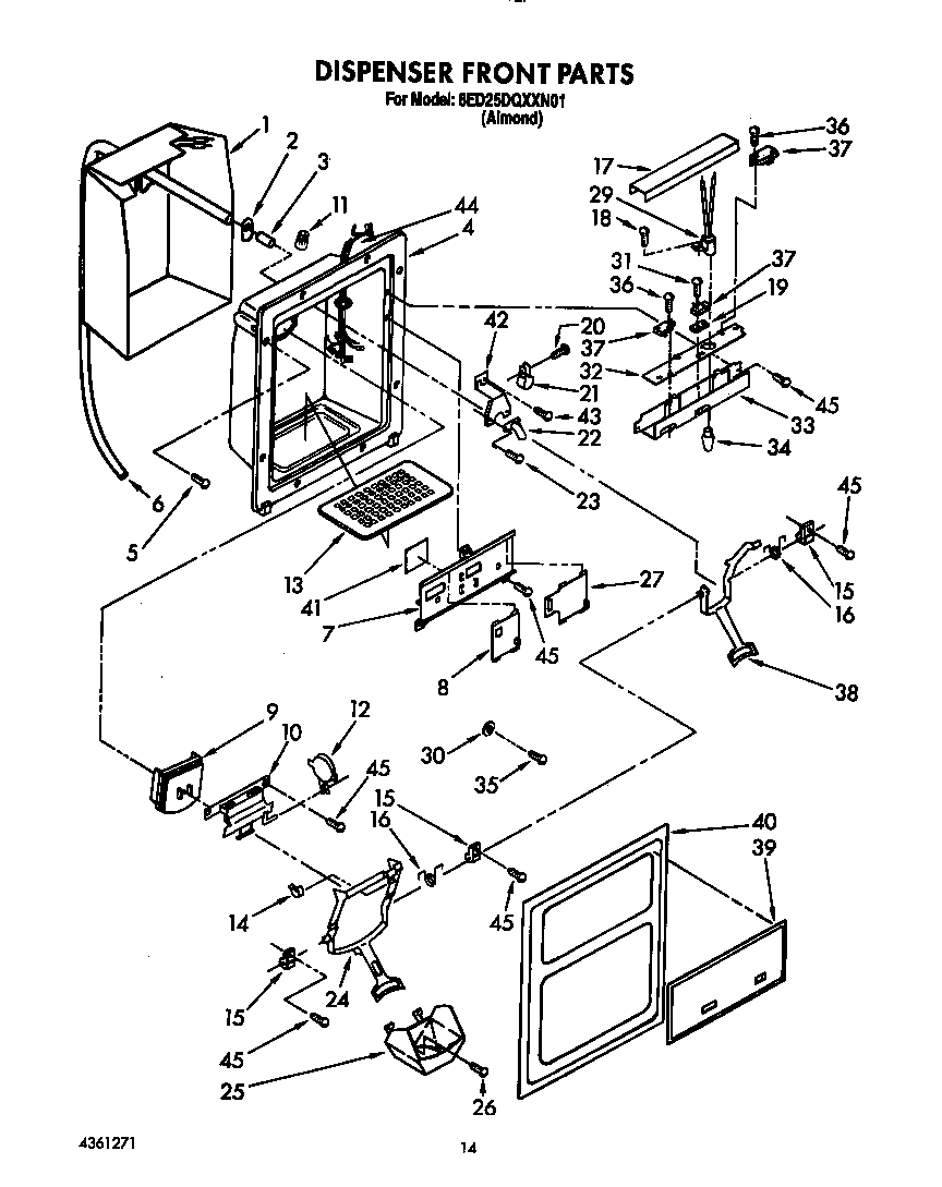 Whirlpool 8ED25DQXXN01 dispenser front diagram