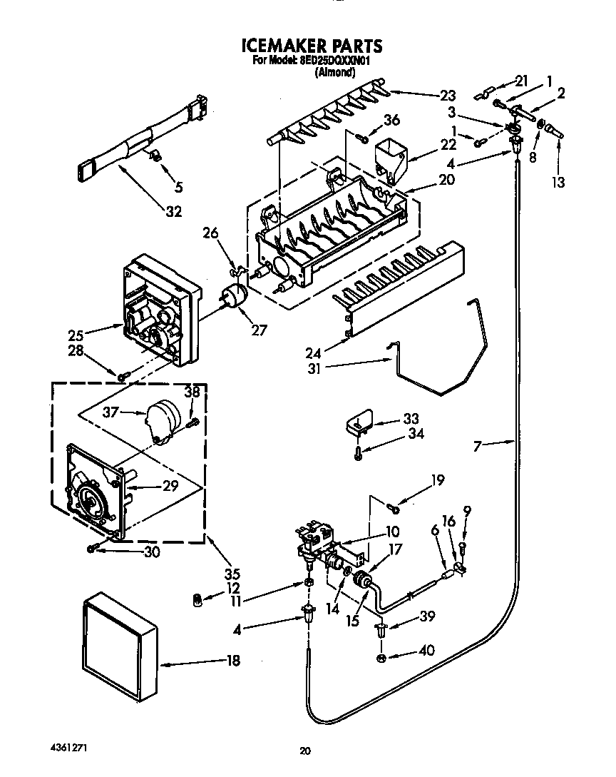 Whirlpool 8ED25DQXXN01 icemaker diagram