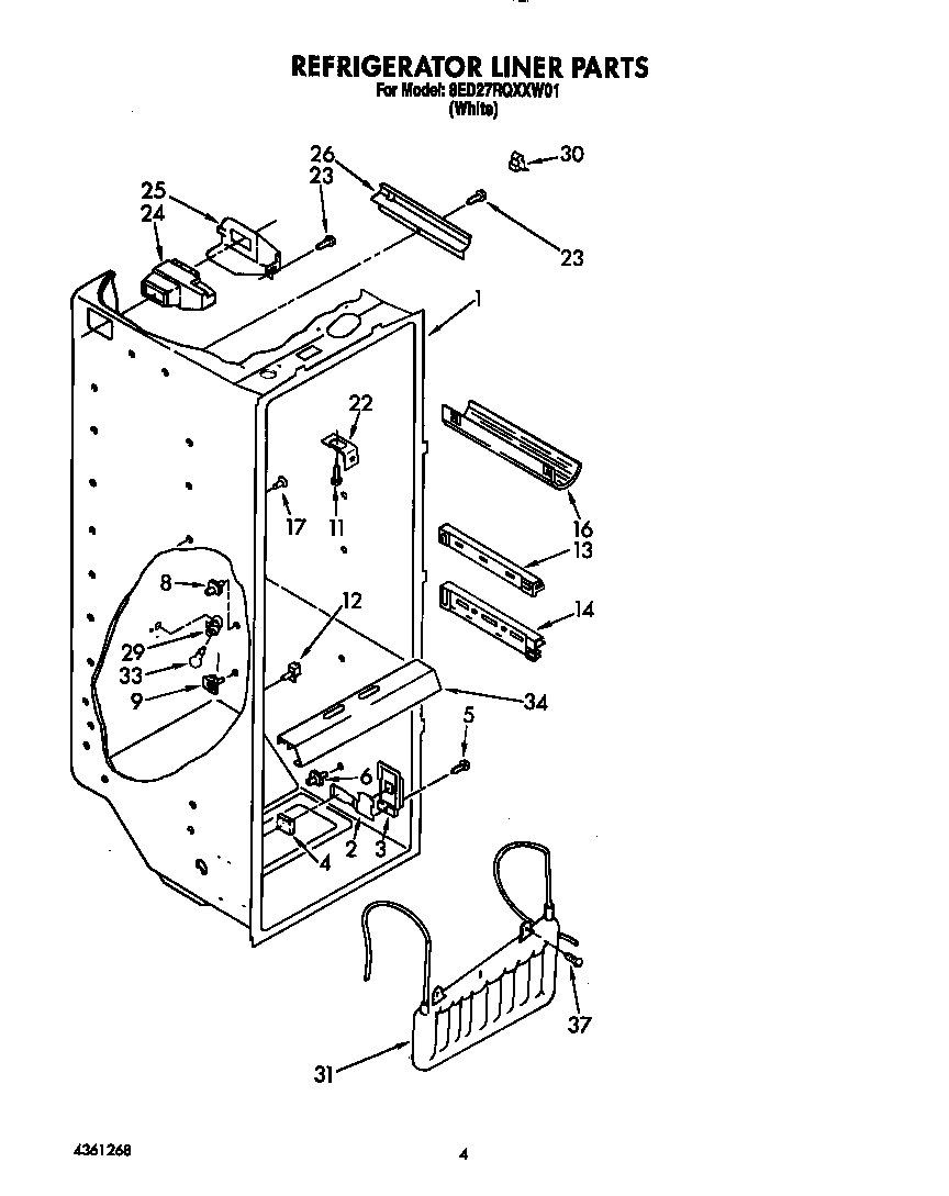 Whirlpool 8ED27RQXXW01 refrigerator liner diagram