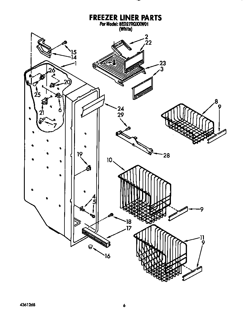 Whirlpool 8ED27RQXXW01 freezer liner diagram